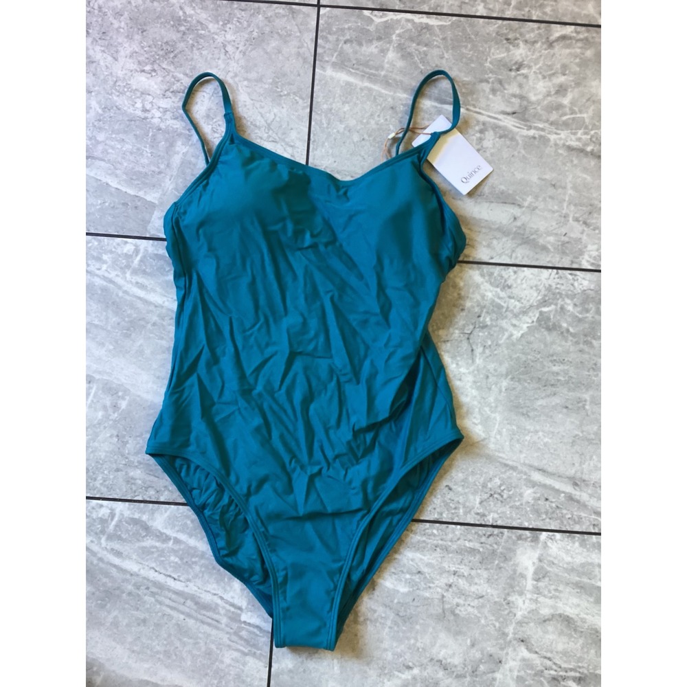 Quince Women Recycled Polyamide One Piece Swimsuit Teal Blue Medium ATG001 NWT